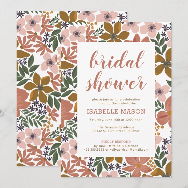 Invitación a la ducha de novia floral de septiembr (Anverso / Reverso)