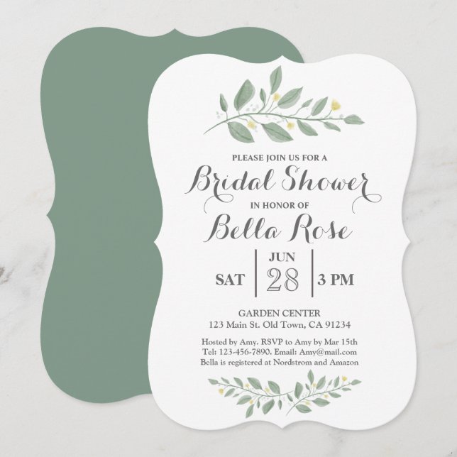 Invitación a la ducha de novia floral de vegetació (Anverso / Reverso)
