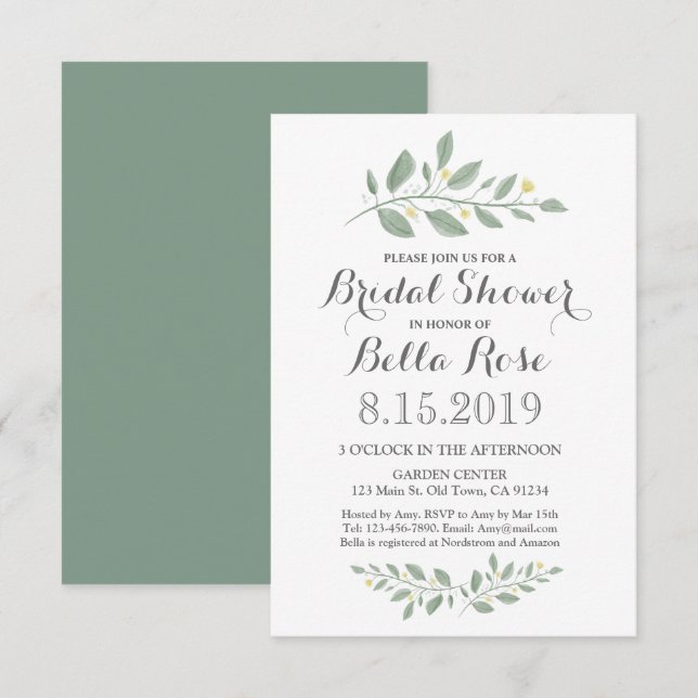 Invitación a la ducha de novia floral de vegetació (Anverso / Reverso)