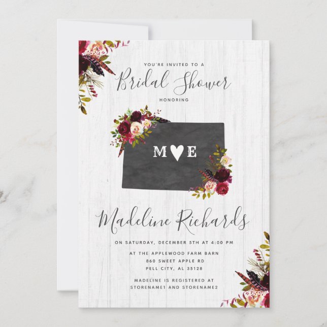 Invitación a la ducha de novia floral del estado d (Anverso)