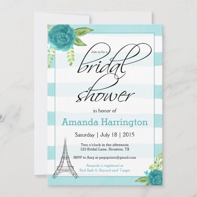 Invitación a la ducha de novia floral en París - a (Anverso)