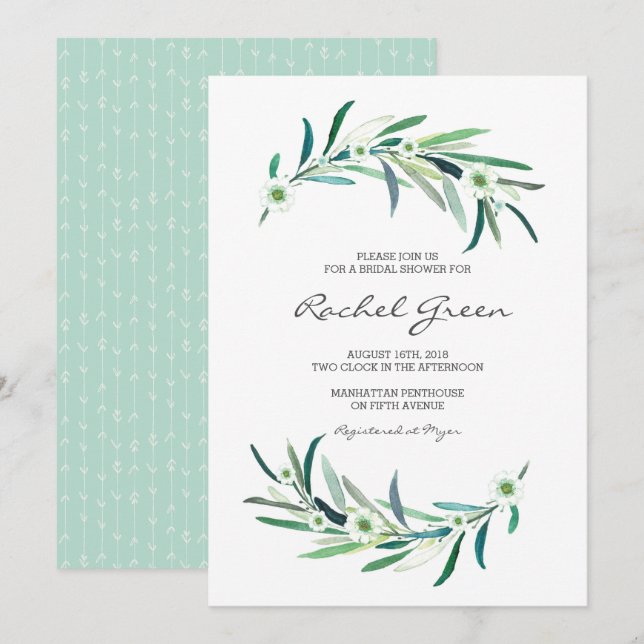 Invitación a la ducha de novia floral Eucalyptus (Anverso / Reverso)