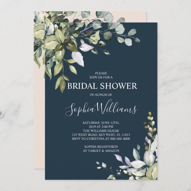 Invitación a la ducha de novia floral Eucalyptus (Anverso / Reverso)