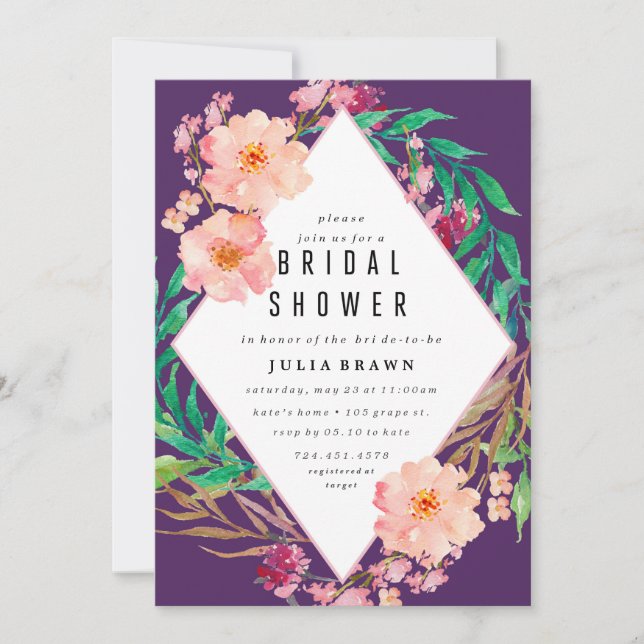 Invitación a la ducha de novia FLORAL FRAME (Anverso)