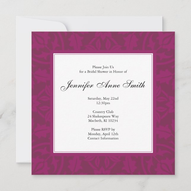 Invitación a la ducha de novia floral - Magenta (Anverso)