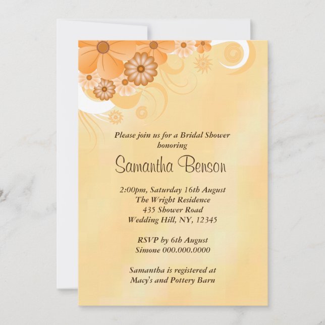 Invitación a la ducha de novia floral marfil-oro h (Anverso)