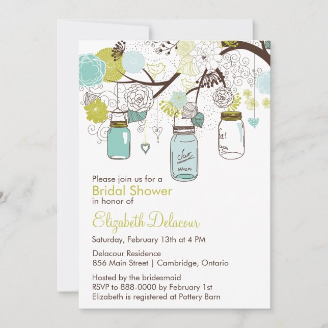 Invitación a la ducha de novia floral Mason Jars S (Anverso)
