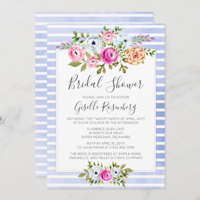 Invitación a la ducha de novia floral moderna (Anverso / Reverso)