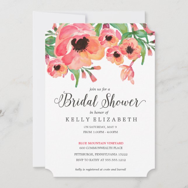 Invitación a la ducha de novia FLORAL MODERNA (Anverso)