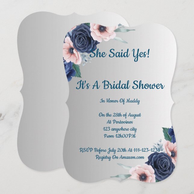 Invitación a la ducha de novia floral, moderna, bo (Anverso / Reverso)