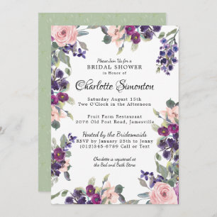 Invitación a la ducha de novia floral moderna Plum