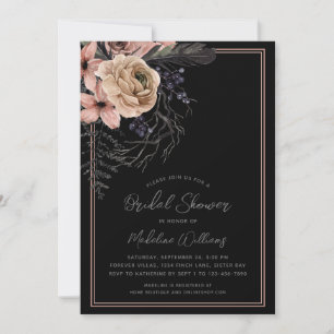 Invitación a la ducha de novia floral oscura