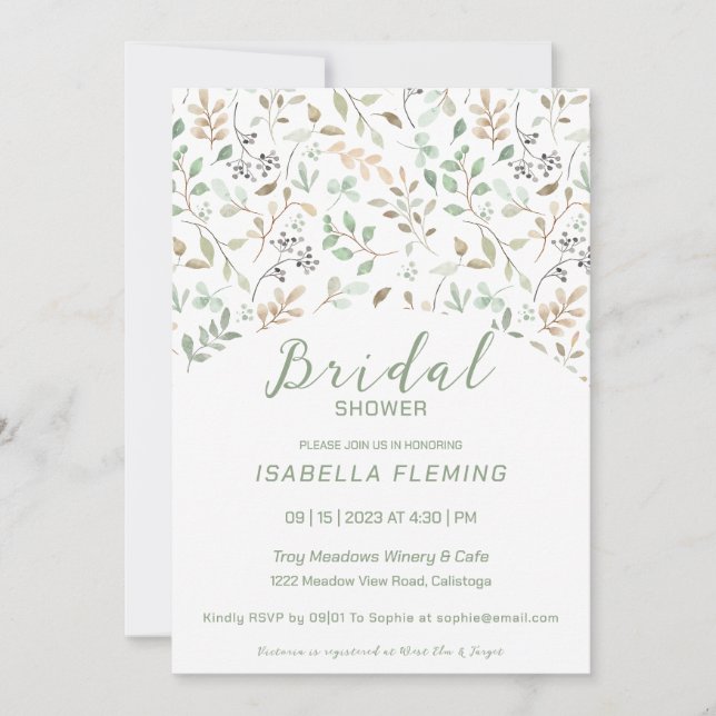 Invitación a la ducha de novia floral pintada (Anverso)