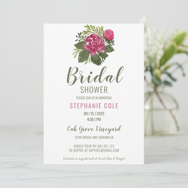 Invitación a la ducha de novia floral pintada con  (Anverso de pie)