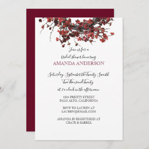 Invitación a la ducha de novia floral roja de Borg