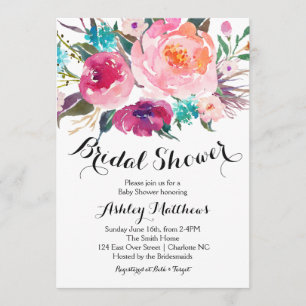 Invitación a la ducha de novia floral rosa brillan