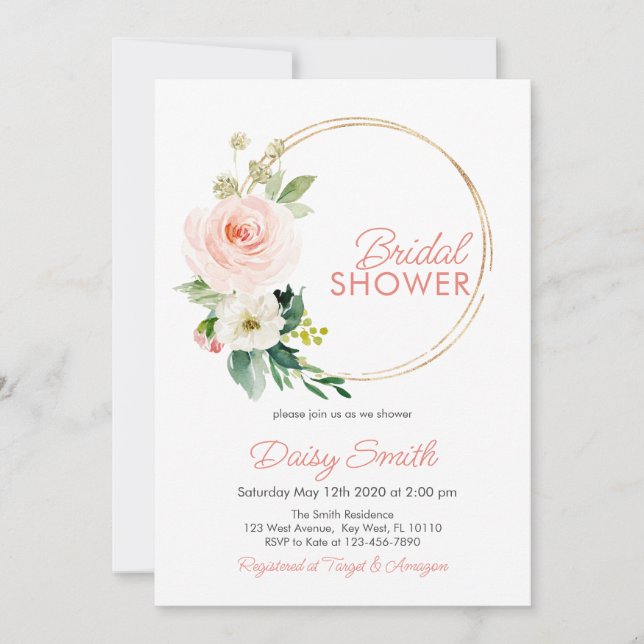 Invitación a la ducha de novia floral rosa de Rubo (Anverso)