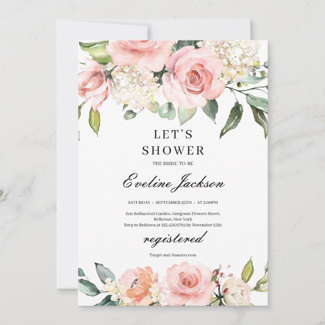 Invitación a la ducha de novia floral rosa de Rubo (Anverso)