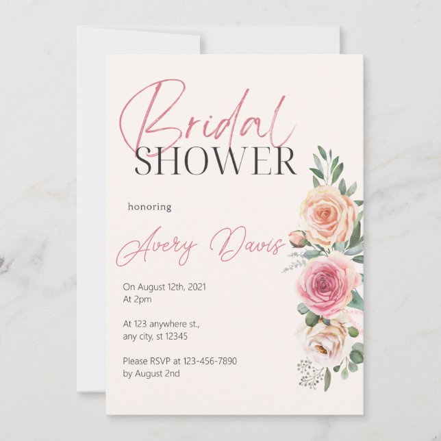 Invitación a la ducha de novia floral rosa de Rubo (Anverso)
