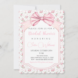 Invitación a la ducha de novia floral rosa de vaca
