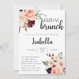 Invitación a la ducha de novia floral rosa y borgo