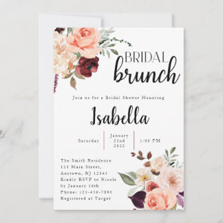 Invitación a la ducha de novia floral rosa y borgo