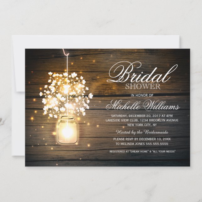 Invitación a la ducha de novia floral rústica de M (Anverso)