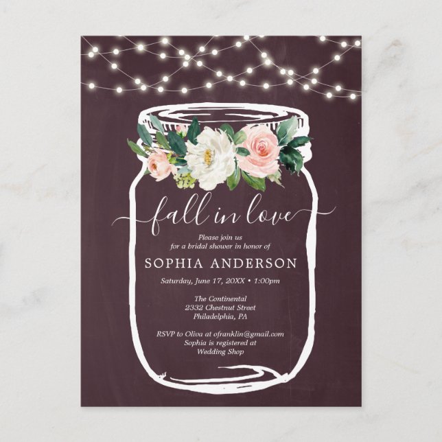 Invitación a la ducha de novia floral rústica Maso (Anverso)