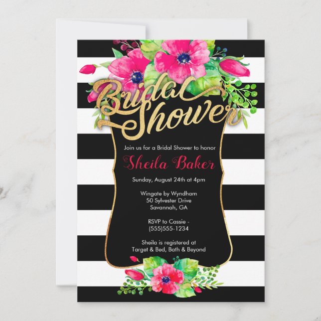 Invitación a la ducha de novia - Floral Striped (Anverso)