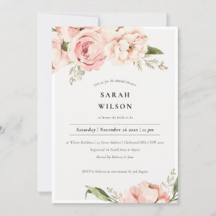 Invitación a la ducha de novia floral suave Rubor