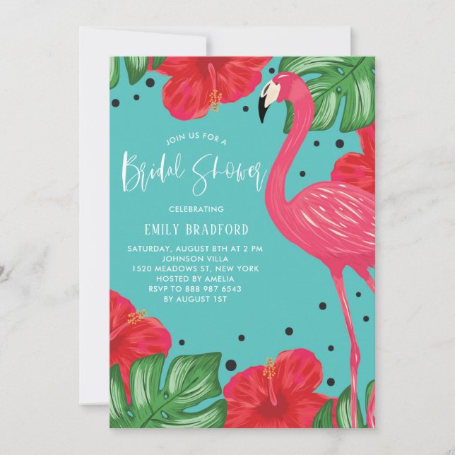 Invitación a la ducha de novia floral tropical Fla (Anverso)