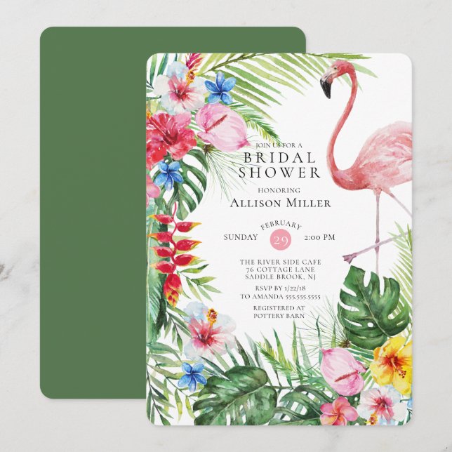 Invitación a la ducha de novia floral tropical Fla (Anverso / Reverso)