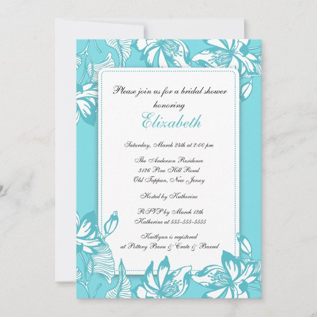 Invitación a la ducha de novia floral turquesa de  (Anverso)