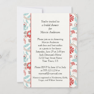 Invitación a la ducha de novia floral turquesa y N