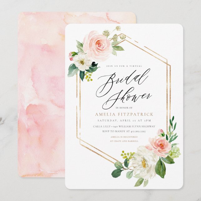 Invitación a la ducha de novia floral virtual (Anverso / Reverso)