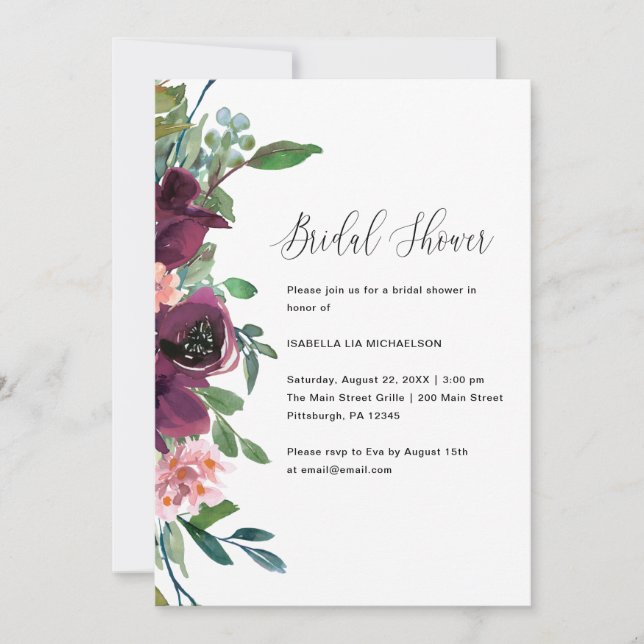 Invitación a la ducha de novia floral y verde (Anverso)