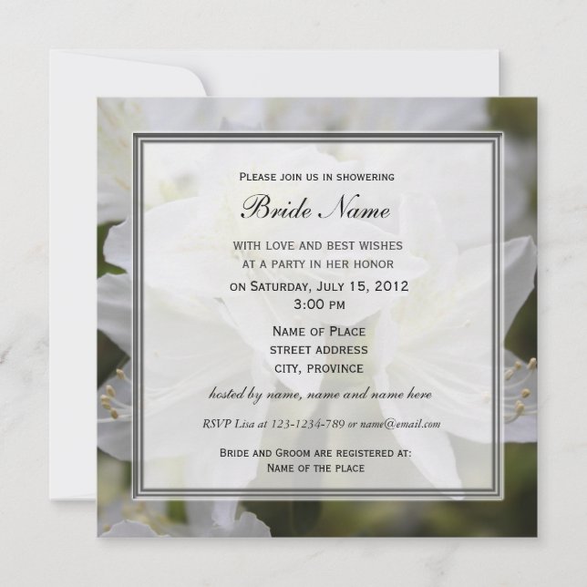 Invitación a la ducha de novia, flores de azalea b (Anverso)