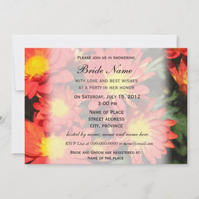 Invitación a la ducha de novia, flores de margarit (Anverso)