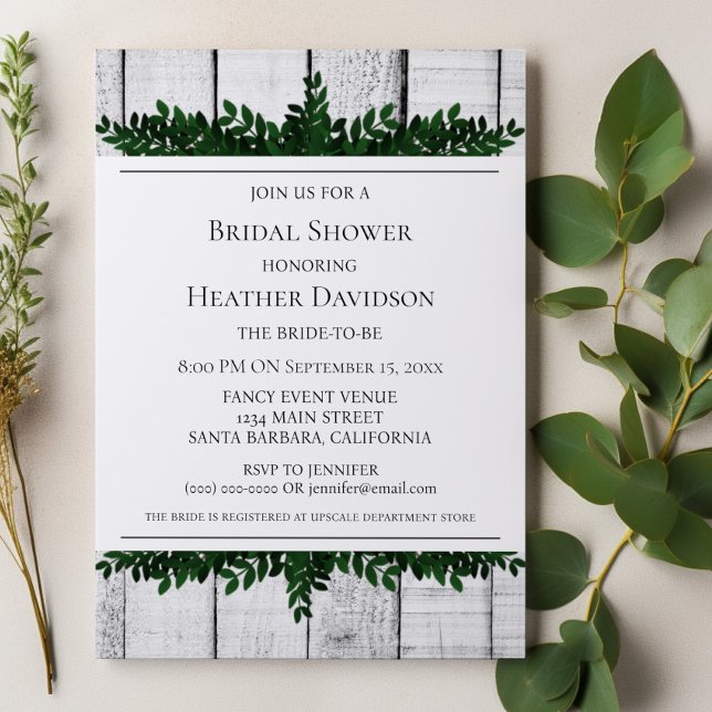 Invitación a la ducha de novia follaje ruso blanco (White Rustic Foliage Bridal Shower Invite)