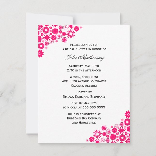Invitación a la ducha de novia Fuchsia Florals (Anverso)