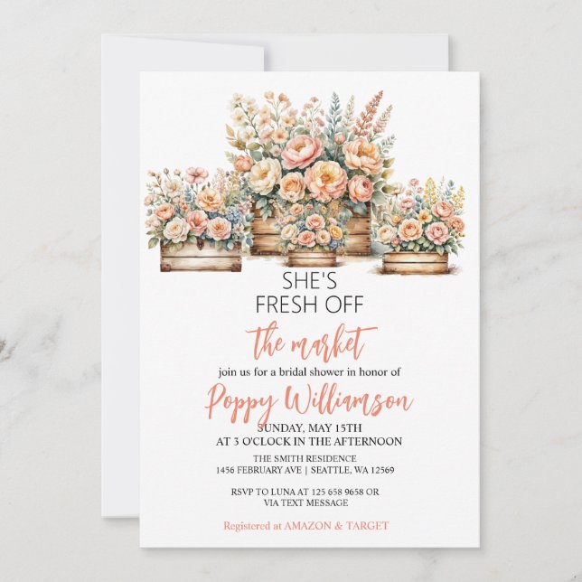 Invitación a la ducha de novia fuera del mercado (Anverso)