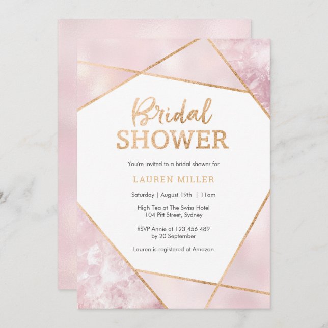 Invitación a la ducha de novia Geo Pink and Gold (Anverso / Reverso)