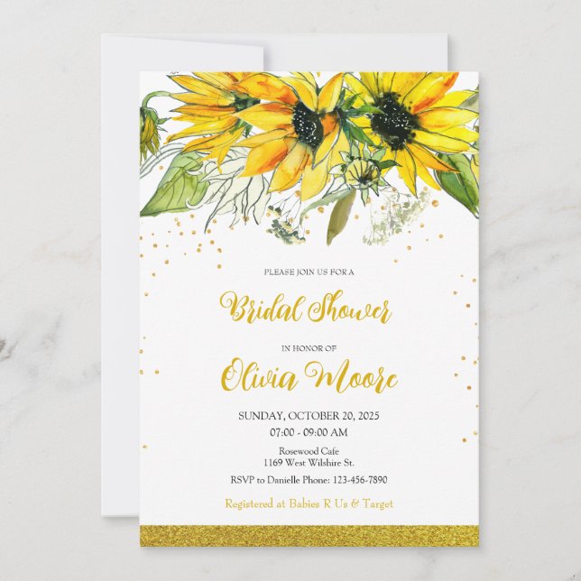 Invitación a la ducha de novia girasol (Anverso)