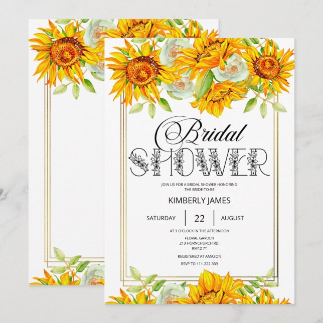 Invitación a la ducha de novia girasol (Anverso / Reverso)