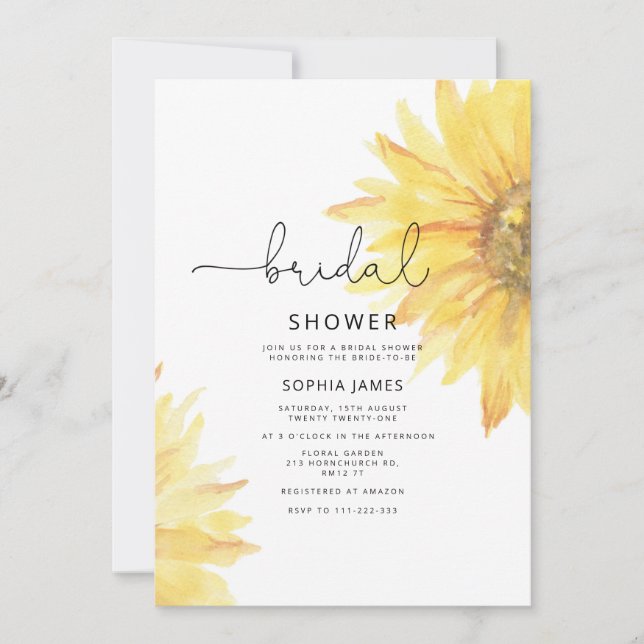 Invitación a la ducha de novia girasol (Anverso)