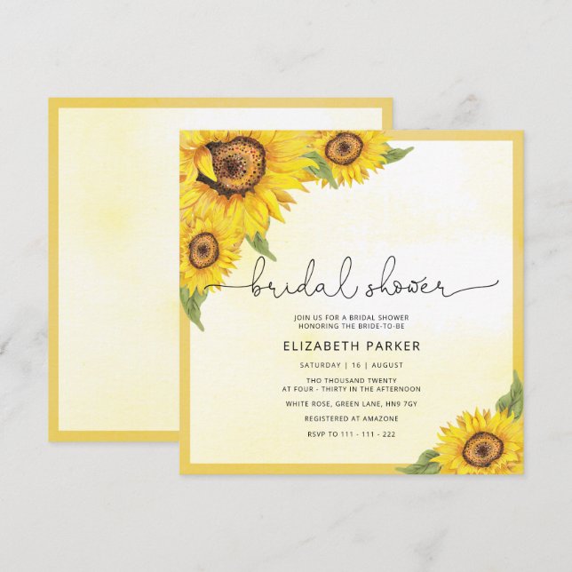 Invitación a la ducha de novia girasol moderno (Anverso / Reverso)