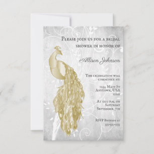 Invitación a la ducha de novia Gold Peacock