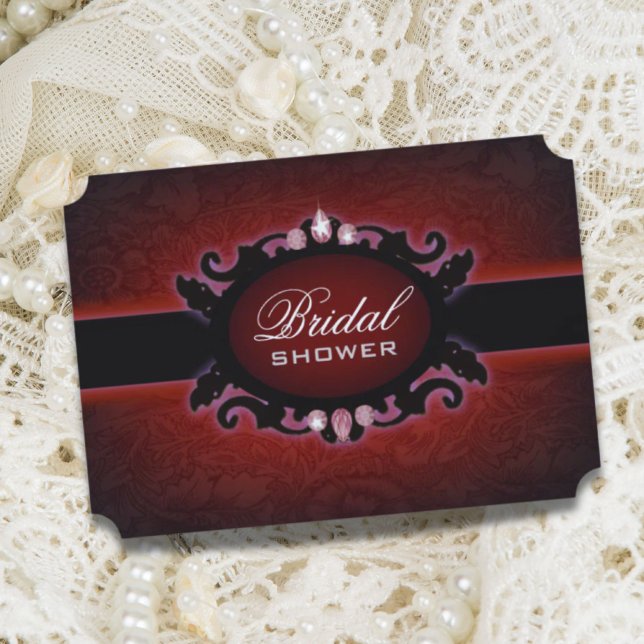 Invitación a la ducha de novia gótica negra de Bor (Black Red burgundy Gothic Bridal Shower Invitation)