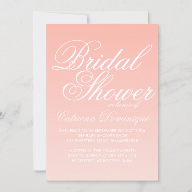 Invitación a la ducha de novia gradiente rosa y bl (Anverso)