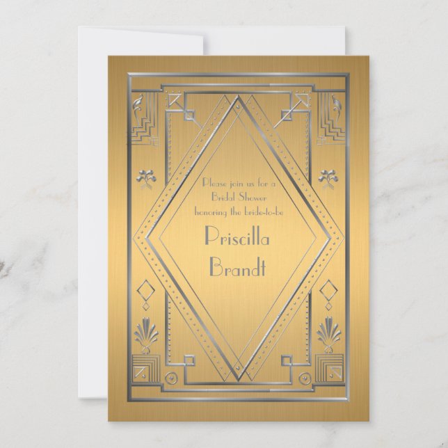 Invitación a la ducha de novia, gran Gatsby, oro y (Anverso)